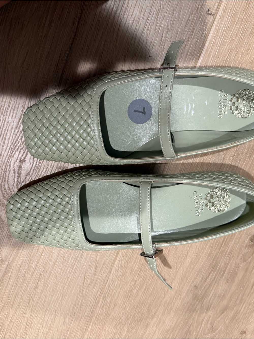 Vince Camuto Sage Green Woven Mary Jane Flats
